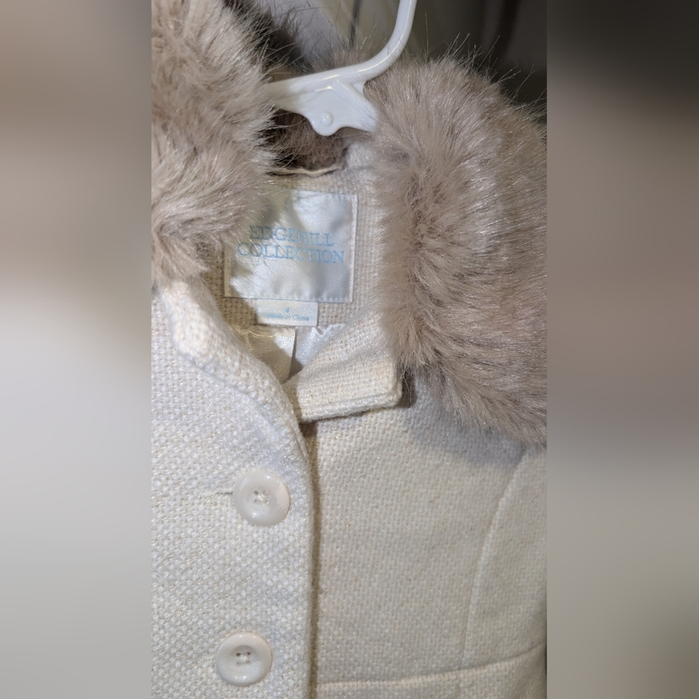 Edgehill Collection Ivory Kids Coat with Faux Fur Collar - Picture 3 of 3